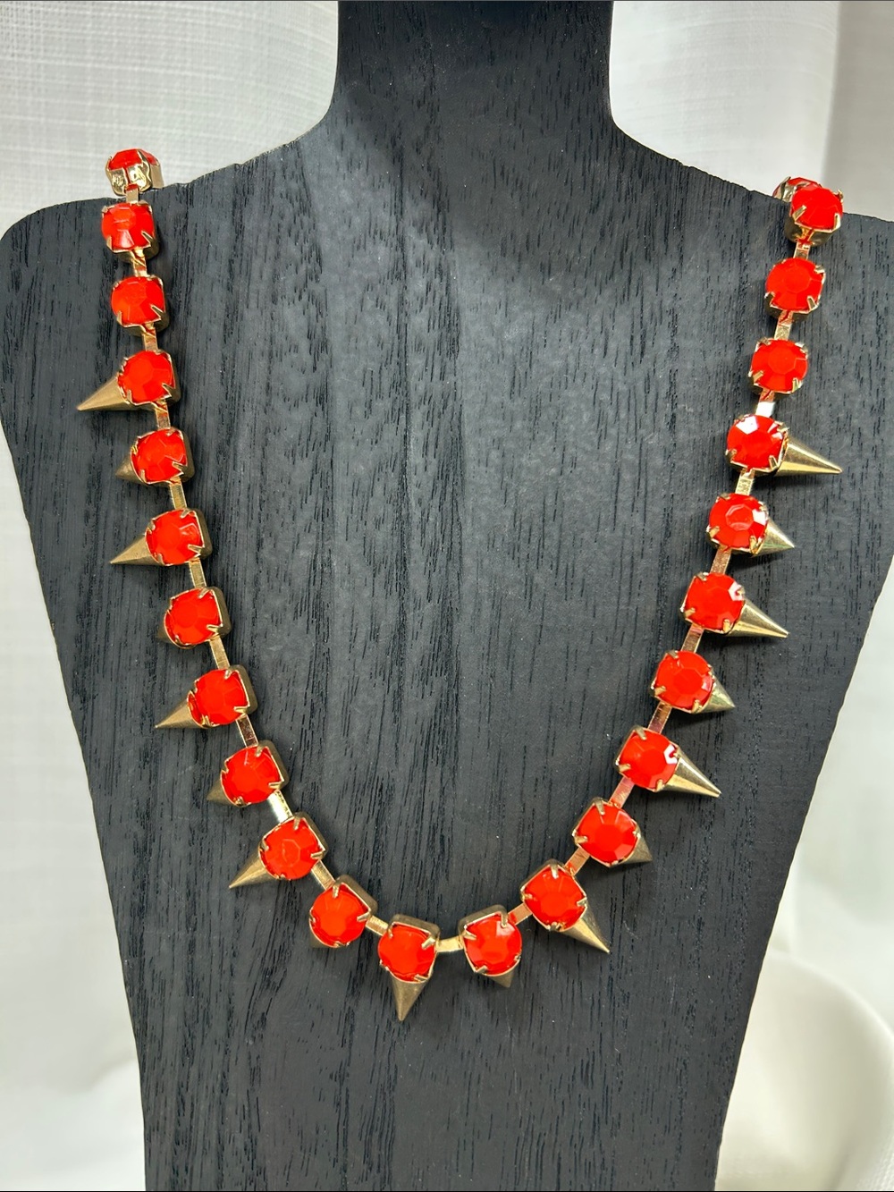 Gold Tone and Orange Spike Necklace